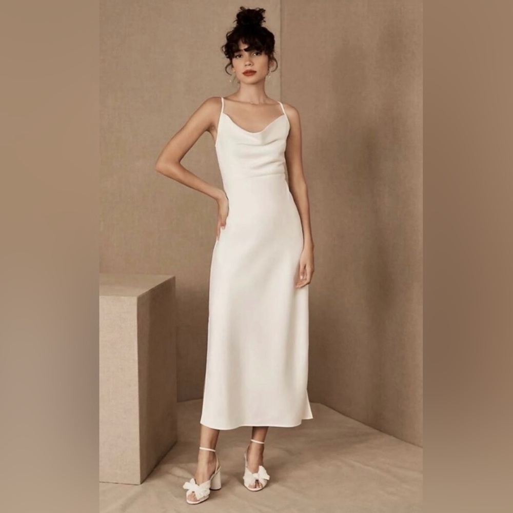 BHLD Sachi & Babbin cowl neck silk white midi dress